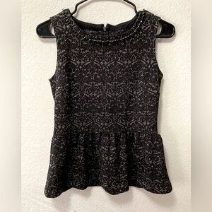 Talbots Wool Blend Black Silver Thread Sparkle Jeweled Detail Peplum Blouse!